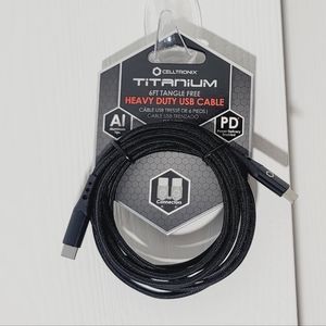 NEW CELLTRONIX Titanium 6ft Tangle Free Heavy Duty USB Cable (Black)